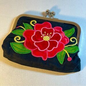 Floral butterfly handmade hand sewn kiss lock snap jaw purse